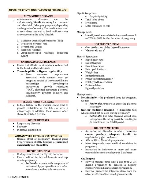 Ob Prelims Notes Absolute Contraindication To Pregnancy Autoimmune