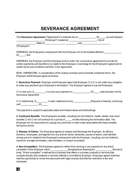 》printable Severance Agreement Template