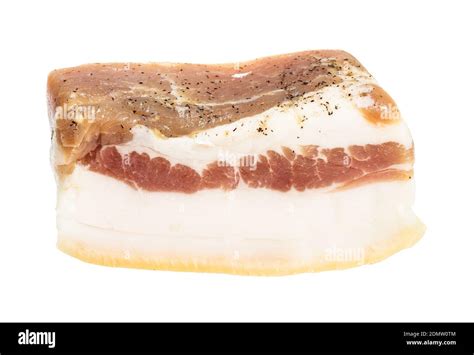 Piece Of Barrel Salted Salo Pork Fatback With Meat Layer Isolated On