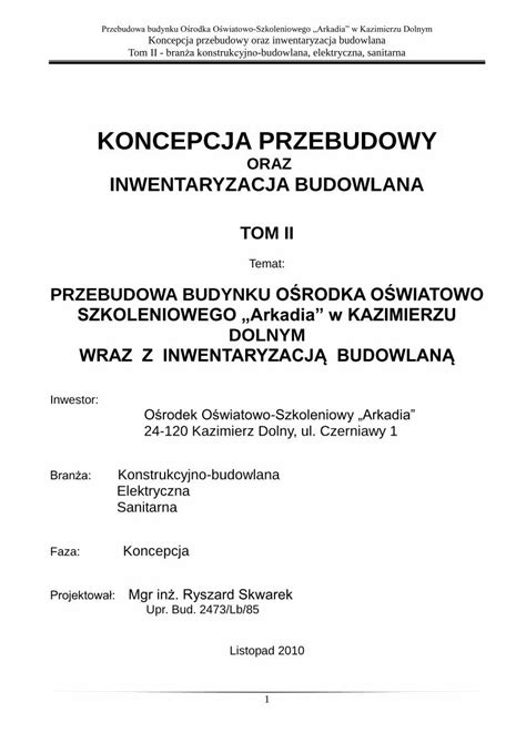 Pdf Koncepcja Przebudowy Ipzp Pl Opis Zagospodarowania Terenu