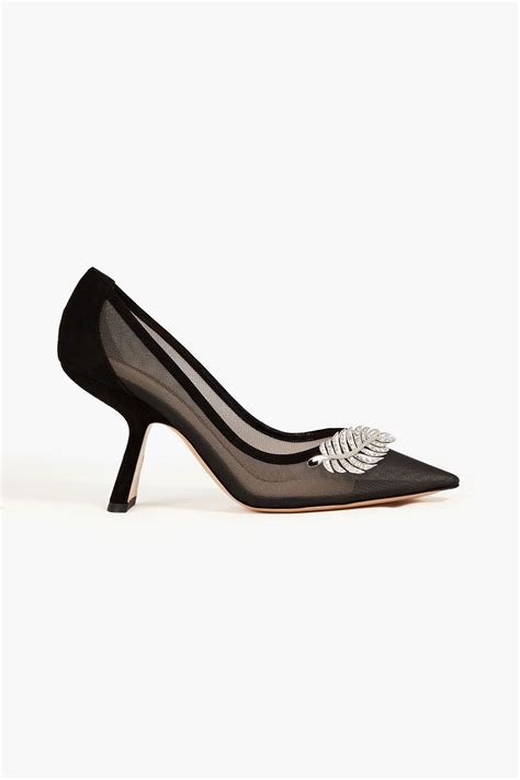 Nicholas Kirkwood Monstera Crystal Embellished Mesh And Suede Pumps