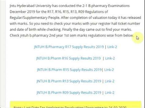 Jntuh B Pharmacy Sem R R R R R Regular Supply Results