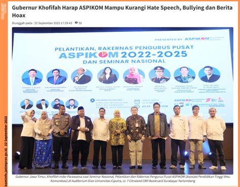 Gubernur Khofifah Harap ASPIKOM Mampu Kurangi Hate Speech Bullying Dan