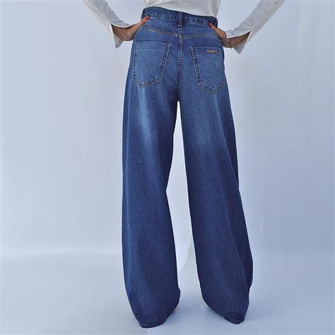 Calça Wide Leg Jeans Flor De Lis Pole Modas