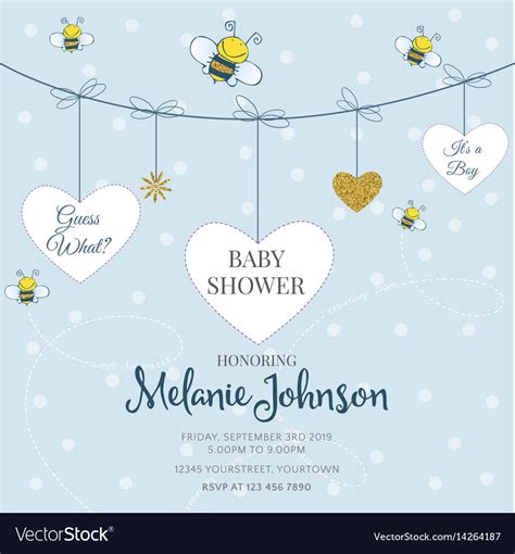 Lovely Baby Shower Card Template With Golden Vector Image