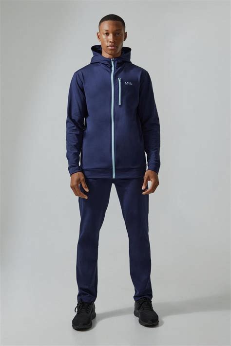 Man Active Colour Block Zip Up Hood Tracksuit Boohoo Uk