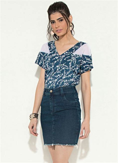 Blusa Tule Floral Azul Quintess Quintess