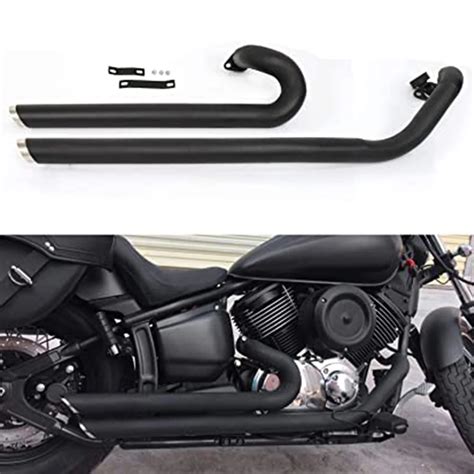 Shortshots Staggered Exhaust System Pipe Muffler Drag Pipes Silencer With Baffle For Yamaha V