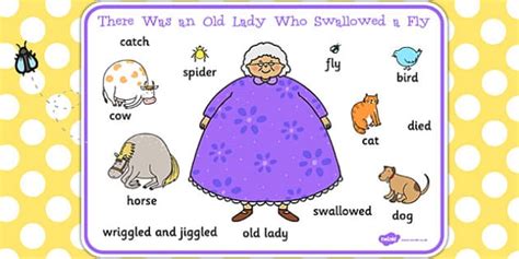 Editable There Was An Old Lady Who Swallowed A Fly Word Mat