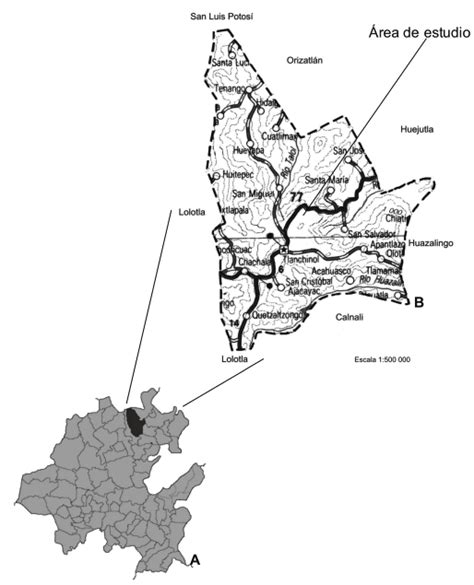 Ubicación geográfi ca del área de estudio A Mapa estatal tomado de