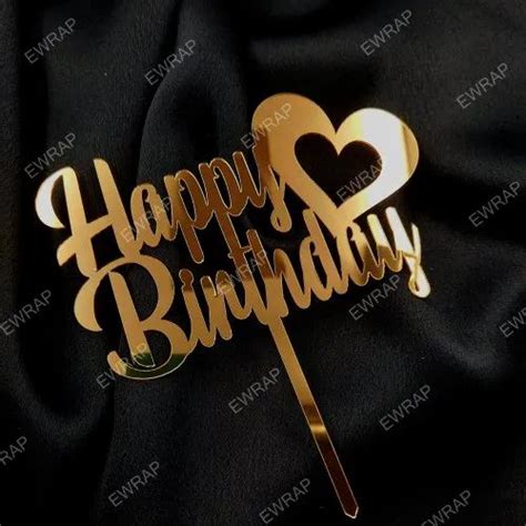 Gold Mirror Finish 12 Pcs Happy Birthday Acrylic Cake Topper 5 Inch