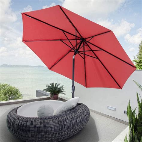 Tempera Patio Umbrella 9 Ft Outdoor Table Umbrella With Push Button Tilt And Crank 8 Ribs Red