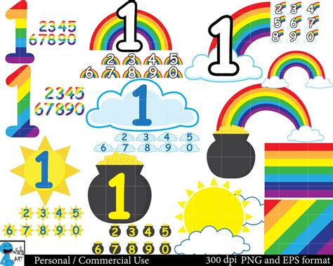 Rainbow Numbers Clipart Digital Clip Art Graphics, Personal, Commercial Use 100 PNG Images 00025 ...