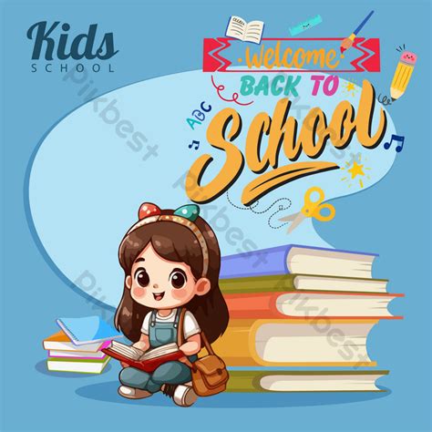 Welcome Back To School Lettering Cheerful Boy And Girl Eps Free