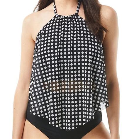 Coco Reef Swim Coco Reef Riviera Dot Aura Mesh Ruffle Croptankini Swimsuit Bikini Top Dd