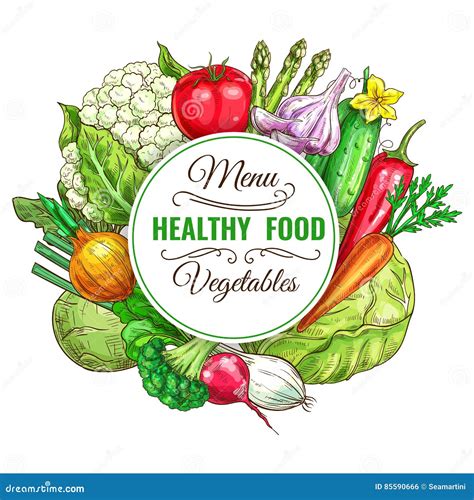 Vegetable Healthy Food Menu Poster Design Stock Vector Illustration