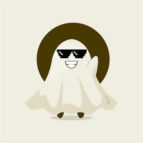 Premium Vector | Cute ghost with pixel glasses cartoon illustration