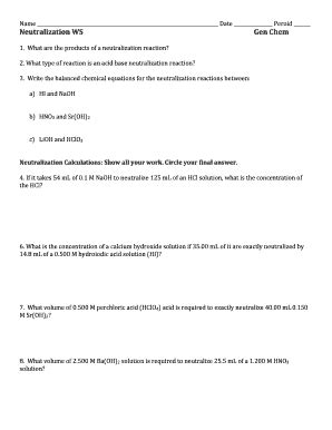 Neutralization Reaction Worksheet Fill And Sign Printable