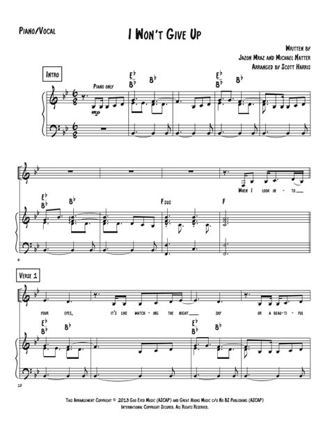 I Won T Give Up Arr Scott Harris By Jason Mraz Sheet Music For Piano