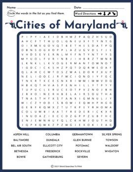 Cities Of Maryland Word Search Puzzle Worksheet No Prep Activity