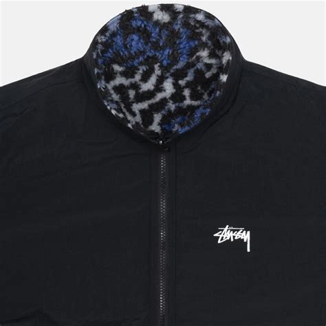 Stussy Sherpa Reversible Jacket Blue Leopard 118529HO23 BLUE