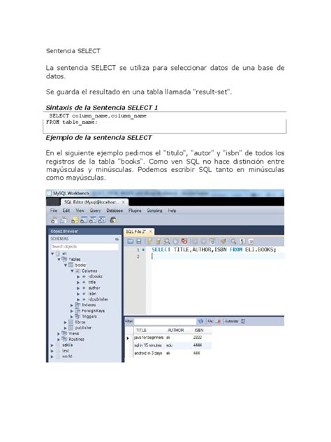 Ejemplos De Consultas En Mysql Workbench Pdf Pdf