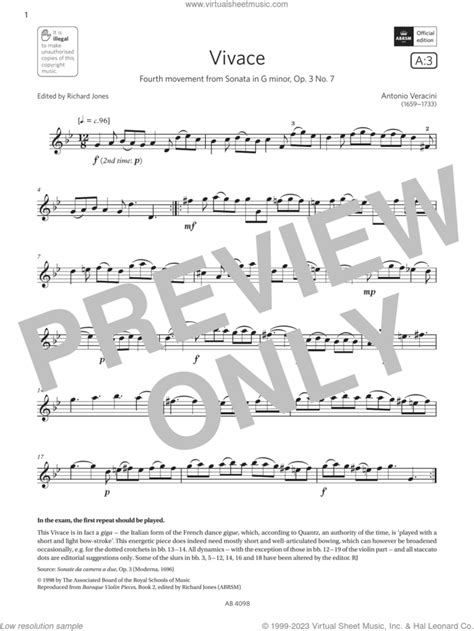 Vivace Grade 4 A3 From The Abrsm Violin Syllabus From 2024 Sheet