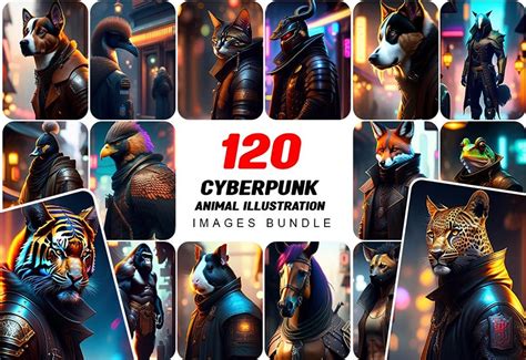 120+ Cyberpunk Animal Illustration Images Bundle | Artixty