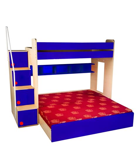 Buy Flexi Bunk Bed With Hydraulic Trundle In Blue Colour By Yipi Online Online Trundle Bunk