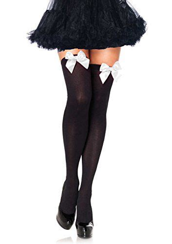 Leg Avenue Womens Opaque Thigh High Stockings With Satin Bow White