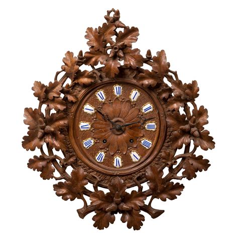 Th Century Swiss Black Forest Carved Walnut Mantel Clock With Cherubs