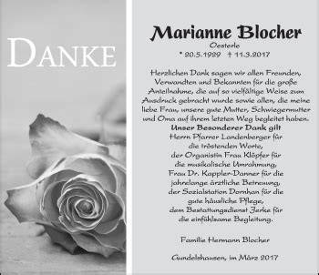 Traueranzeigen Von Marianne Blocher Schwarzw Lder Bote Trauer