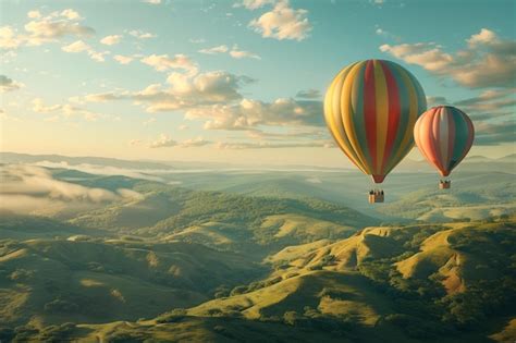 Premium Photo Whimsical Hot Air Balloons Floating Above Rolling