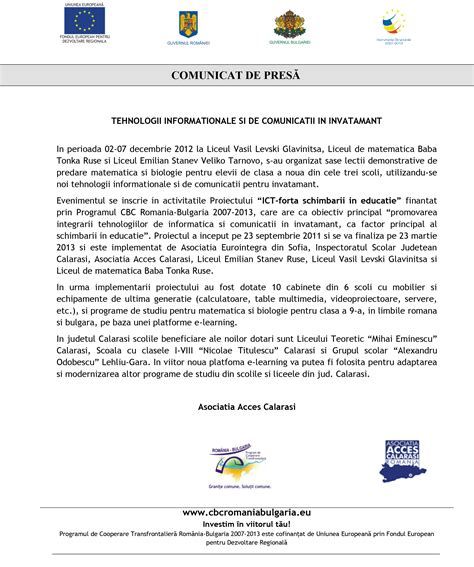 Comunicat De Presa Actualitatea De Calarasi