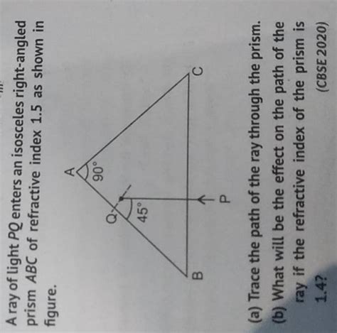 A Ray Of Light Pq Enters An Isosceles Right Angled Prism Abc Of Refractiv