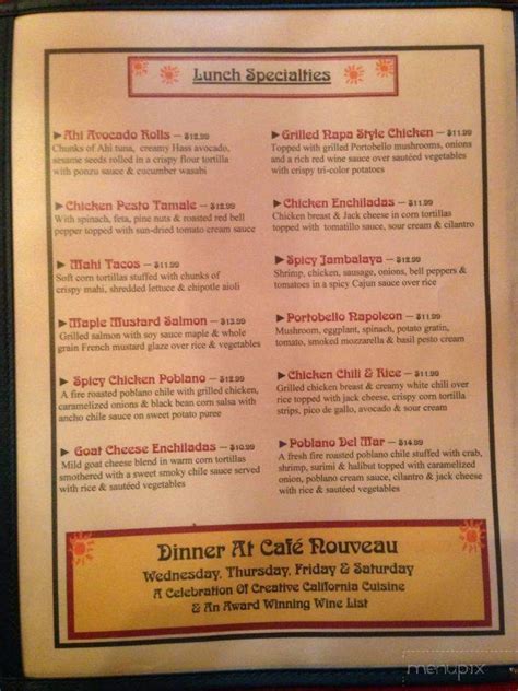 Menu Of Cafe Nouveau In Ventura Ca 93001