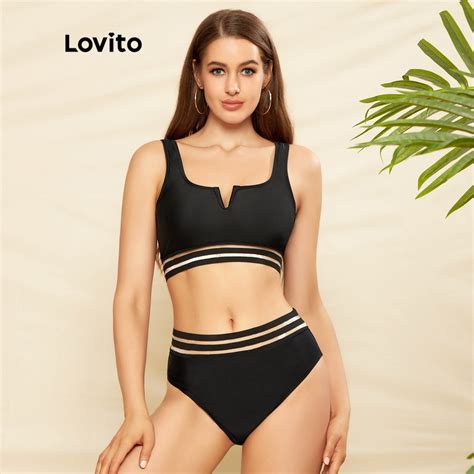 Lovito Conjunto De Biquíni Feminino Sexy Liso Básico Com Enchimentos