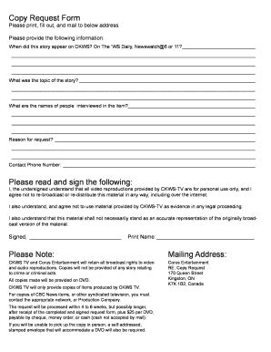 Fillable Online Copy Request Form Please Read And Sign The Following