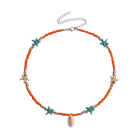 Shell Necklace For Women Starfish Seashell Beaded Necklace Beach Charm