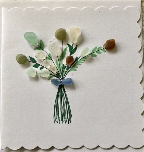 Sea Glass Bunch Of Flowers Card Sea Glass Crafts Sea Glass Artwork Sea Glass Art Projects