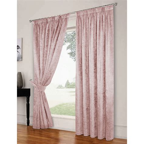 Crushed Velvet Lined Pencil Pleat Curtains Blush Pink Blush Pink So