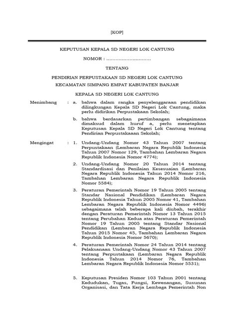 Sk Pendirian Perpustakaan Sekolah Lok Cantung Pdf