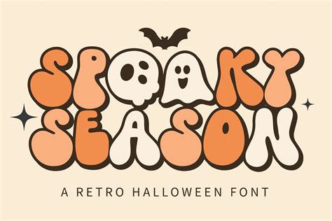 A Retro Halloween Font With Ghost Faces And Bats