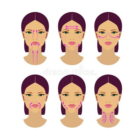 Self Massage Of Facial Wrinkles Of The Face And Neck Vector Illustration Stock Vector