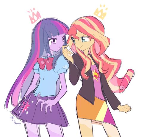 sunset shimmer and twilight sparkle (equestria girls) drawn by akuama ...