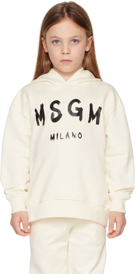 Msgm Kids Kids Off White Printed Hoodie