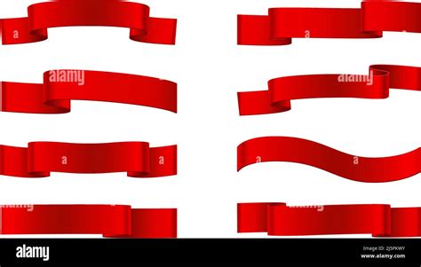 D Realistic Icon Collection Of Red Ribbon Tapes Isolated On White