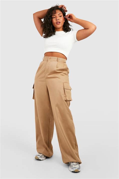 Plus Twill Belted Wide Leg Cargo Pants Boohoo