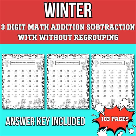 Winter Digit Addition And Subtraction With Without Regrouping