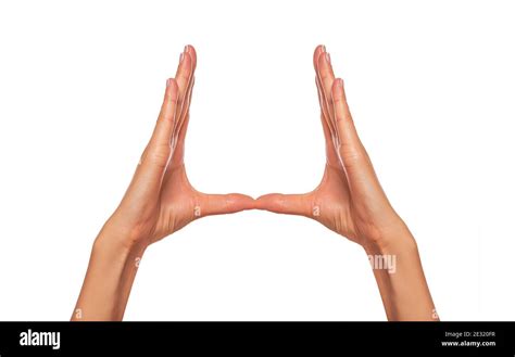 Female Hands Are Holding Something Invisible Isolated On White